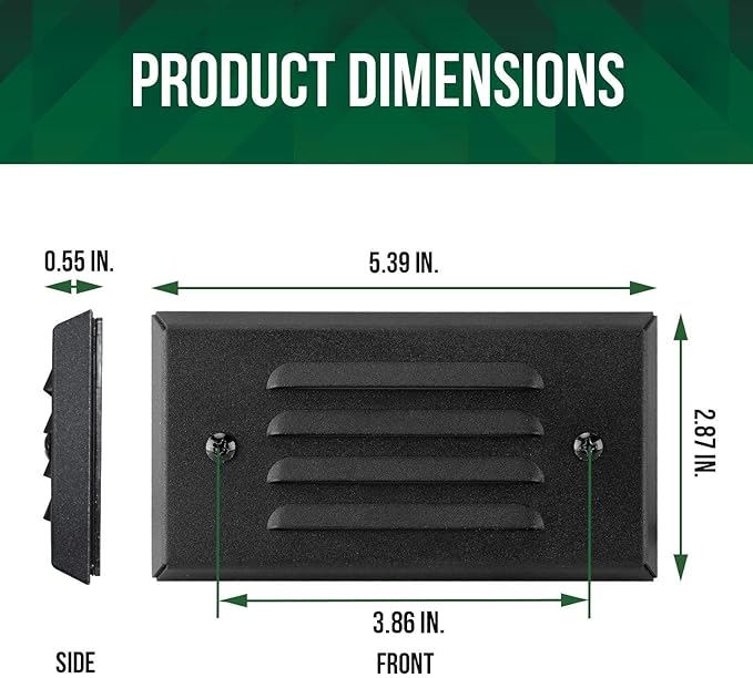 GKOLED 12V 3W Surface Mount Low Voltage LED Step Light Fixture with Horizontal Louvered Faceplate for Steps Decks Pathway Yard Stairs Fences, IP65 Outdoor Waterproof, Wet Locations, 6 Pack
