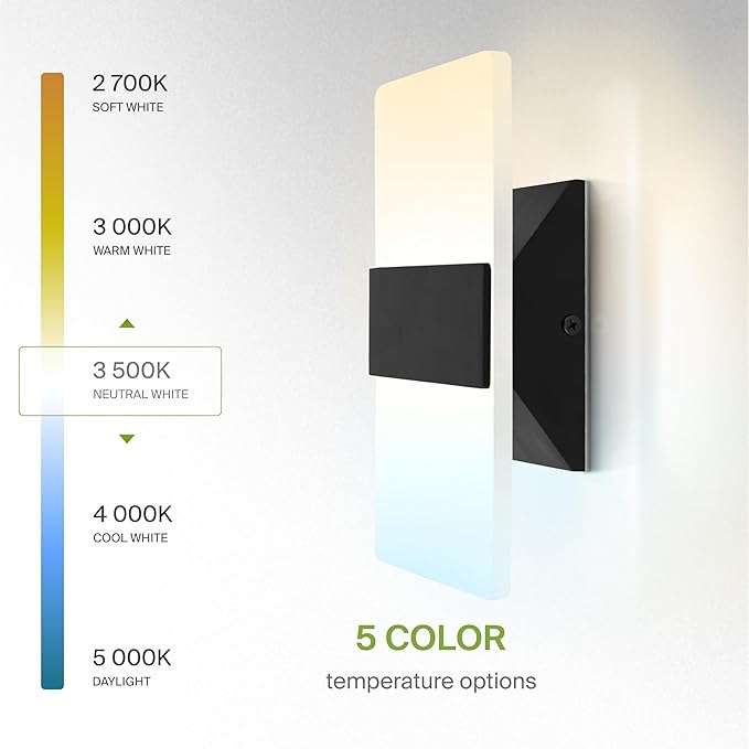 ASD LED Indoor Wall Mount Light Fixture - 8 Inch 10W Modern Interior Matte Black Dimmable Wall Sconce Light - ETL 2700K-5000K Adjustable - Hallway, Bedroom LED Wall Lights