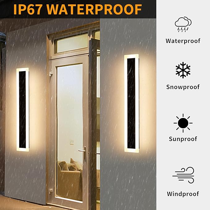 Mikeru Upgraded Widened 2pack 23.6inch Outdoor Wall Light Fixtures, 3000k Exterior Lighting Fixtures Ip65 Waterproof Rust Long LED Wall Light Hardwire Wall Mount Porch Lights (Width: 5.5inch)