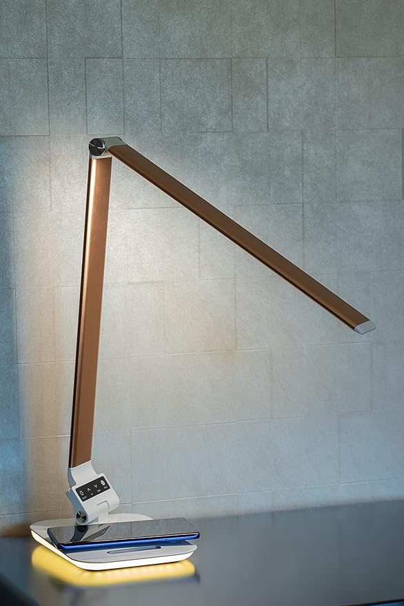 Desk Lamp with RGB Accent Light Wireless Charger USB Port Dimmable Light Controls (Gold)