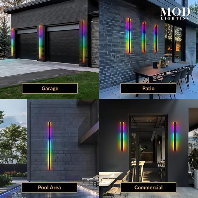 𝗠𝗢𝗗 𝗟𝗜𝗚𝗛𝗧𝗜𝗡𝗚 Haylen RGB | Waterproof Outdoor Wall Lights, Dimmable with Remote, 7 Colors and 358 Light Effects, Long Wall Sconce, Modern Linear Exterior Light Fixture, 1-Pack (RGB | 31")