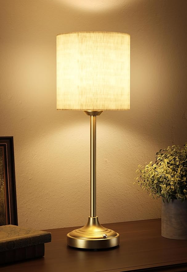Cordless Table Lamp, 8000mAh, Dimmable, Ambient Light, 2700K, Touch Control, Portable, LED, Wireless, Rechargeable, Battery Operated, Desk Lamp, Kitchen Lamp, Fabric Shade, for Dining Room, Bedroom