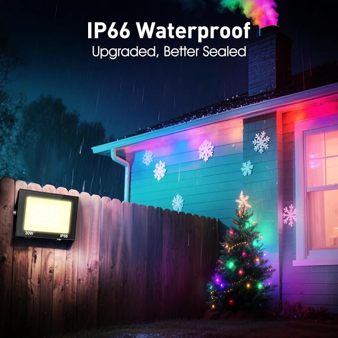 LED Flood Light Outdoor, 30W Color Changing RGB Flood Light, IP66 Waterproof Outdoor Landscape Lights Stage Lights, 3000LM Uplighting for Party, 2Pack
