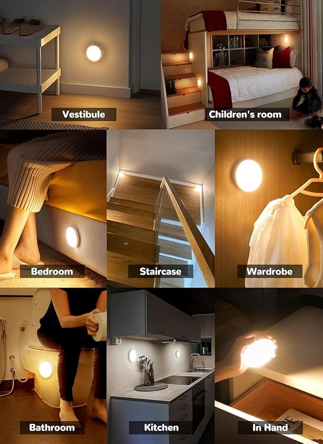 Homelist 3 Pack Motion Sensor Lights Indoor, Rechargeable Wireless LED Puck Lights, Battery Operated Motion Sensor Night Light for Closet, Stairs, Kitchen, Cabinet, Toilet