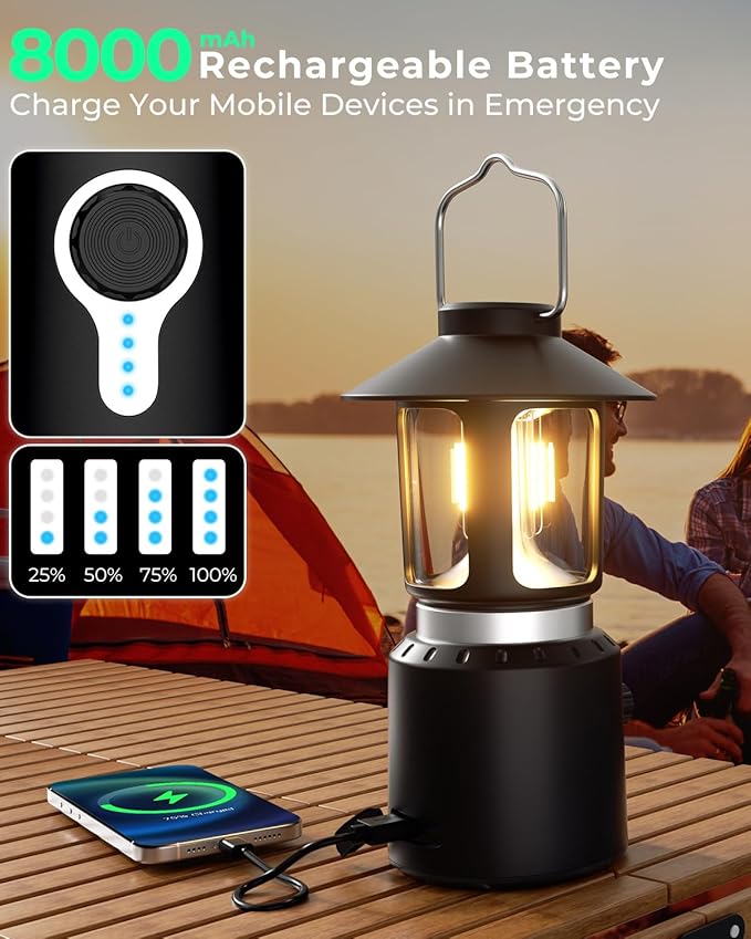 Camping Lantern Rechargeable, Telescopic Camping Light, Waterproof Retro Emergency Lights, Electric Lanterns for Power Outages, Vintage Hurricane Lamp for Tent Outdoor Patio RV Fishing
