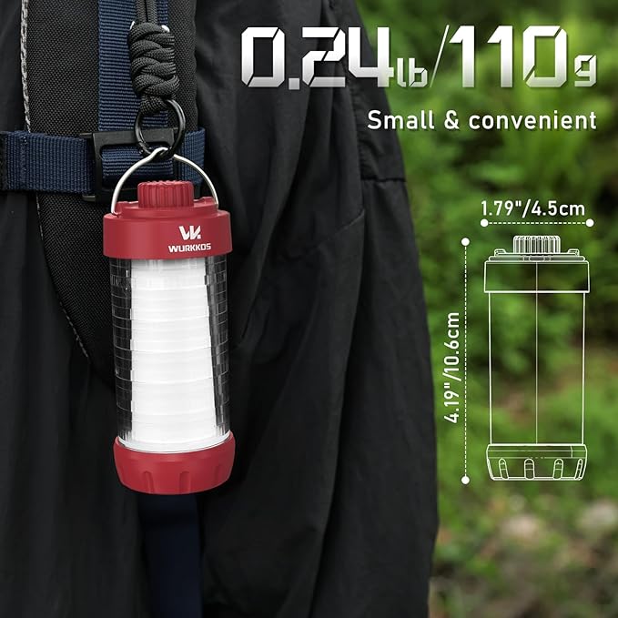 Wurkkos CL01 Camping Lantern Rechargeable, 550LM Camping Light with Magnet Base, RGB light, Stepless Dimming, Up to 300H Runtime, Led Lantern for Power Outages, Hurricane, Camping, Red, Christmas gift