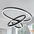 3-Rings D23.6 Modern LED Chandelier Black Dimmable Pendant Lighting with Remote Control Circular Flush Mount High Ceiling Light for Dining Room Living Room Bedroom Entrance Foyer, 3000K-6500K