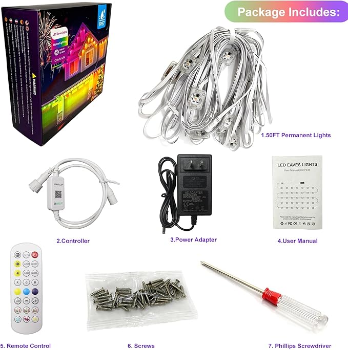 Smart Permanent Outdoor Lights for House, 50ft with 18 RGB+IC LED Lights, Music Sync, IP67 Waterproof Eaves Lighting, App/Remote Control, Outside LED Lights for Party, Christmas, Daily Decorations