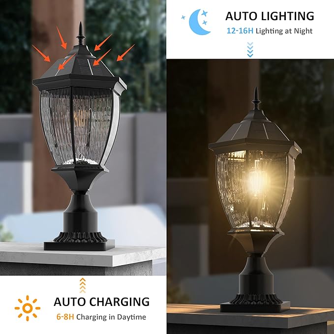 Solar Lamp Post Lights Outdoor Waterproof with Pier Mount Base, 20" H Large Aluminum Outside Solar Lights for Yard, Dusk to Dawn Outdoor Column Lights for Garden, Pathway, Patio(2 Pack)