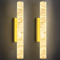LMQNINE Natural Alabaster Wall Sconces Set of Two Spanish Marble Wall Light Cylinder Modern Gold LED Sconce for Living Room Bedroom Bathroo Stairs（M-2Pack）