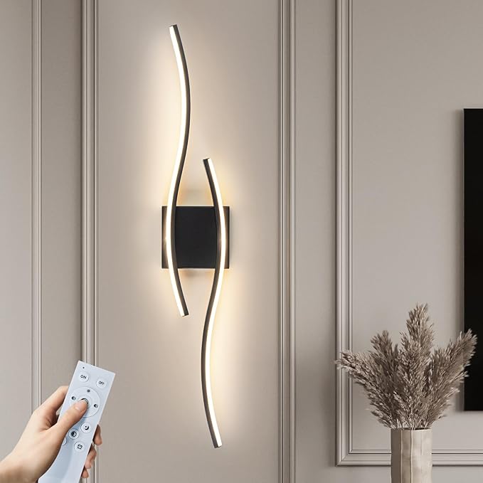 Modern Wall Scones Lighting 31.5inch LED Dimmable Bedroom Wall Sconces with Remote Black Bathroom Vanity Lights Fixture for Living Room Hallway