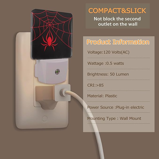 YASHILAIYA Red Spider Web Night Light,Night Lights Plug into Wall for Boys Girls Gifts for Stairway Hallway Bedroom 0.5W Nightlight