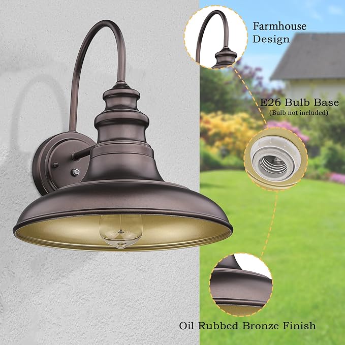 Dusk to Dawn Sensor Outdoor Barn Light Fixture Outdoor Wall Sconce Farmhouse Wall Mount Lights Exterior Light Fixture Bronze Finish Industrial Wall Lantern for Porch, Entryways, 1 Pack