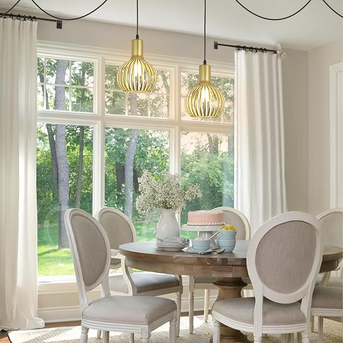 DLLT Plug in Pendant Light Fixtures, Adjustable Gold Pendant Lighting Over Sink, Farmhouse Metal Pendant Lights Kitchen Island, Vintage Brass Hanging Light for Living Room, Dining Room, Bedroom, E26
