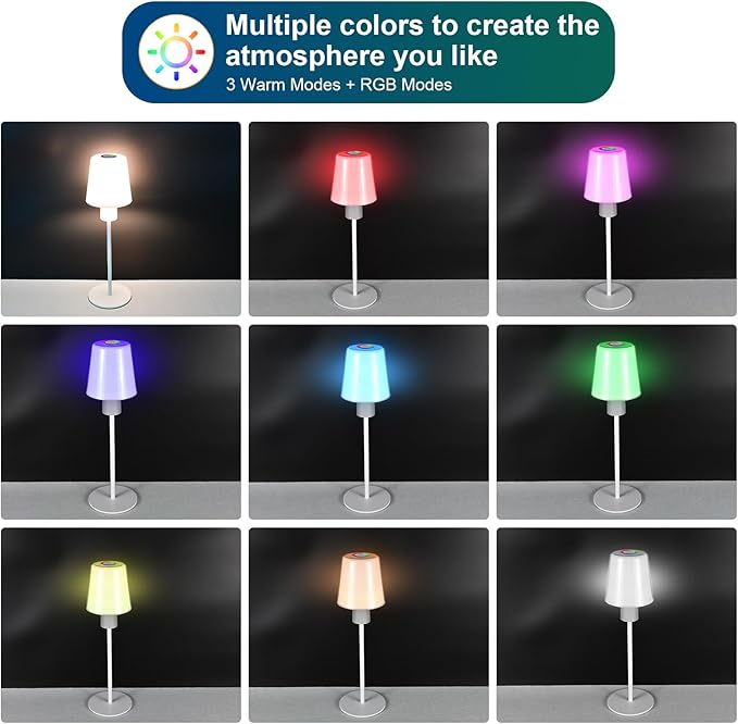 5000mAh Rechargeable Cordless Table Lamps, RGB Colors and Warm Light Stepless Dimming, LED Desk Lamp for Bedroom/Couple Dinner/Desk/Cafe/Dining Room/Terrace (1)