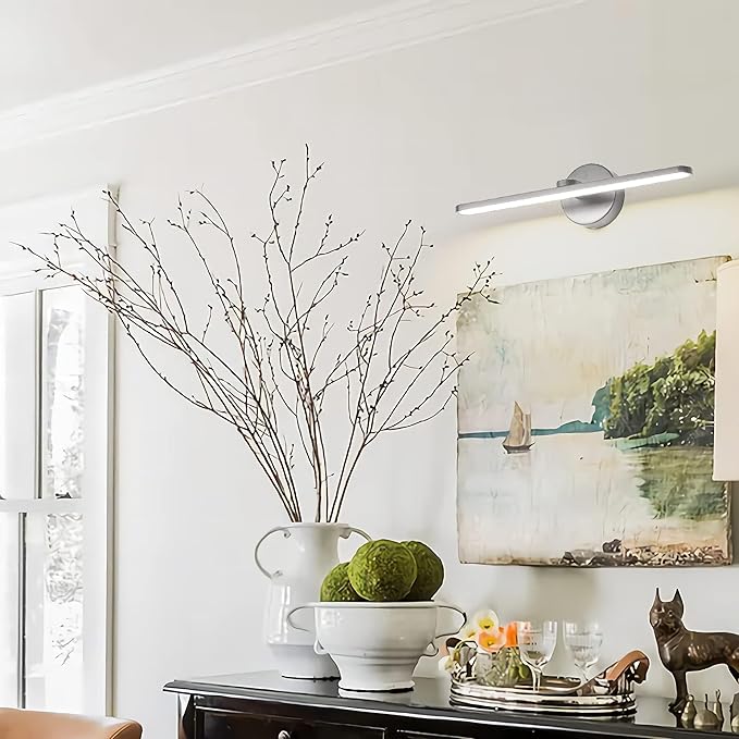 MantoLite LED Vanity Lighting Fixtures, 16inch Wall Mounted Plug in Light Fixtures Bathroom Over Mirror Lamp Modern Home Bedside Wall Picture Lamps Sconces, 12W 3000K Nickel Make-up Mirror Front Lamp