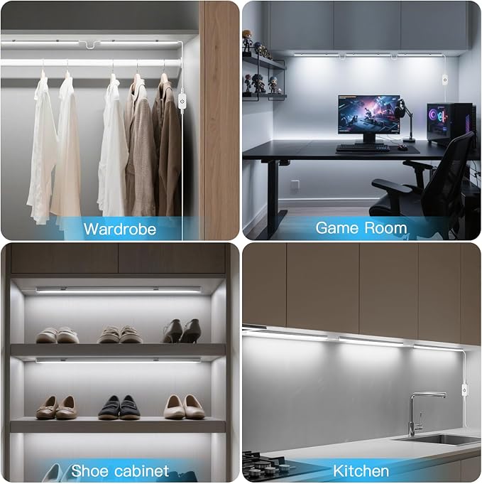 Under Cabinet Lights, 3-Piece 12-Inch, Dimmable, USB-Powered Parallel Linkable Cabinet Lighting, Cool White, for Wardrobe, Shoe Cabinet, and Workbench (3)