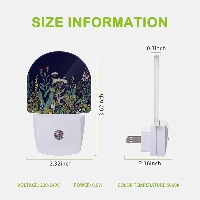 Herbs Wild Flowers Night Light,Plug into Wall Nightlights with Dusk to Dawn Light Sensors,Nightlights for Bedroom/Bathroom/Hallway/Kitchen,Nightlight for Boys Girls Women Men