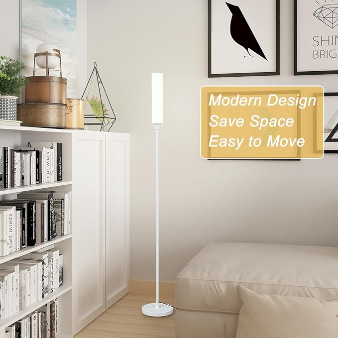 Floor Lamp with Remote Control,Bright Floor Lamps for Living Room/Bedroom/Office, Stepless Adjustable 3000K-6000K Colors and 10-100% Brightness,Standing Light with Foot Switch (White)