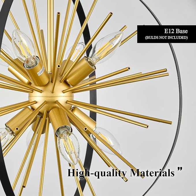 Modern 18" Globe Sputnik Chandelier 8-Light Black Gold Mid Century Ceiling Firework Pendant Light Fixture for Hallway Entryway Bedroom Kitchen Dining Living Room