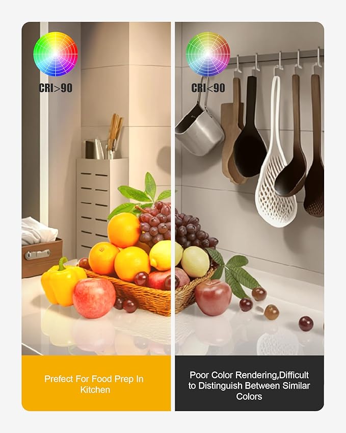 Under Cabinet Lighting Hardwired & Plug-in, 12 inch 3CCT Dimmable Linkable Under Counter Lights for Kitchen,with Power Cord and Linked Cord, CRI 97, 120V,8W,700Lm, White
