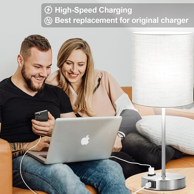 𝟮𝟬𝟮𝟯 𝗡𝗘𝗪 Set of 2 Touch Grey Table Lamps with 2 USB Ports & AC Outlet, 3-Way Dimmable Bedside Nightstand Lamps for Bedroom Living Room Nursery, 800 Lumens 5000K Daylight Bulbs Included