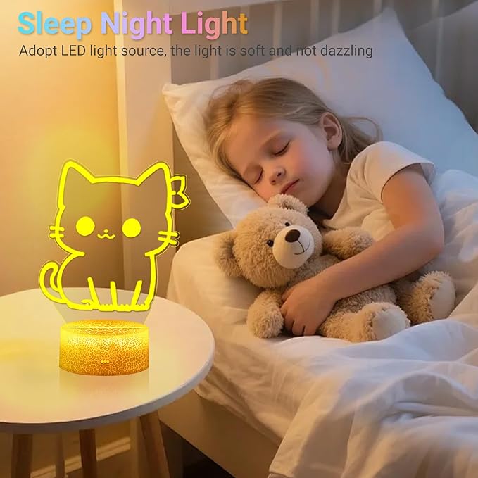 Cat Night Light, Cute Night Light, 16 Color Change Decor Lamp, Dimmable Touch & Remote Control Sleep Light, Kids Room Light, Christmas Birthday Gifts for Kids