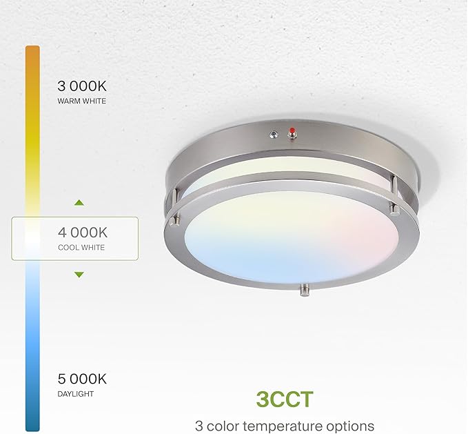 ASD LED 14" Round Flush Mount Lighting, Close to Ceiling Light Fixture | 3CCT, Dimmable, Battery Backup, ETL Listed | 21W 1860LM 3000-5000K 100-277V | Low Profile Double Ring Lamp | Nickel, 4 Pack