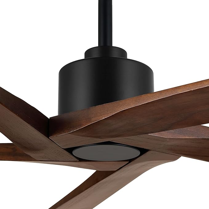 WINGBO 64 Inch DC Ceiling Fan without Lights, 5 Reversible Carved Solid Wood Blades, 6-Speed Noiseless DC Motor, Ceiling Fan No Light with Remote, Matte Black Finish with Walnut Blades, ETL Listed
