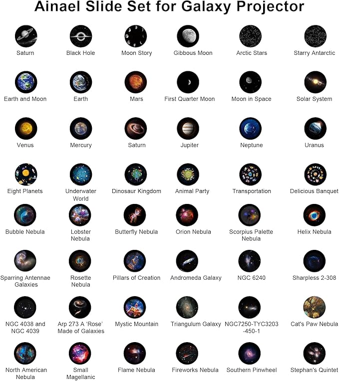 Galaxy Projector Disc – Ultra HD Projector Slide, Compatible with Ainael Galaxy Projectors and Model SKE-TKQ01 & BL-DQY02 Projectors – 6 Disc Set (Solar System)
