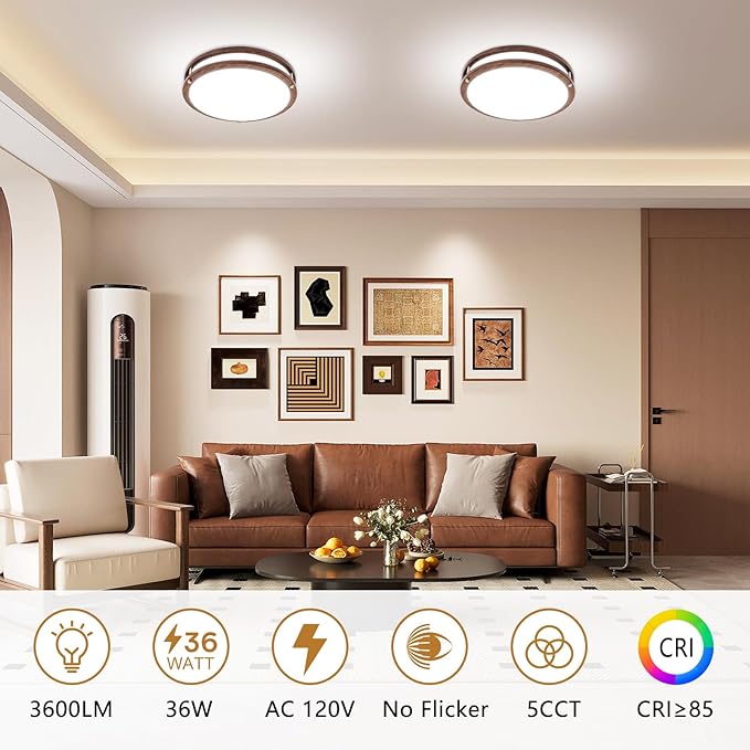 12 Inch Flush Mount Ceiling Light - 2 Pack 36W 36W 3000K/3500K/4000K/5000K/6000K Dimmable Led Ceiling Light Fixture for Kitchen Hallway Bedroom Bathroom