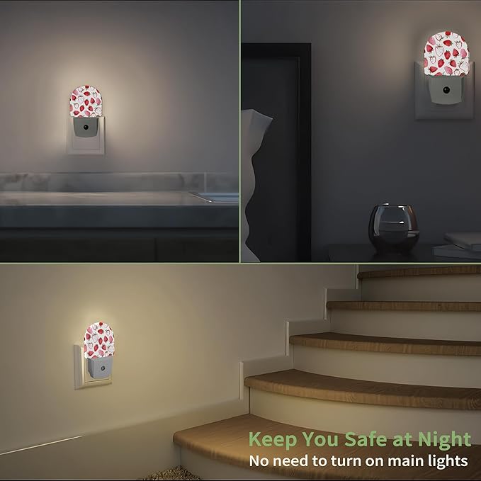Strawberry Night Light, Night Light Plug into Wall with Dusk to Dawn Sensor, LED Lamp Energy Saving Lights for Men Women Boys Girls,Lamp for Bedroom Bathroom Hallway