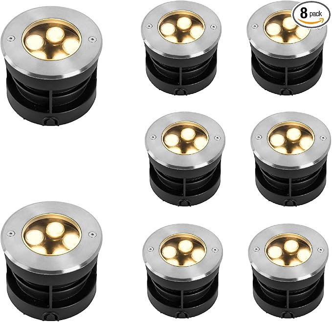 Outdoor In-Ground Lights Wired,Waterproof IP67 LED Landscape Lights 110V 120V,3CCT Selectable Well Lighting,Diameter 4inches up Tree Spotlight for Pathway,Garden,Yard,Pack of 8 (5W, Piece, 8)
