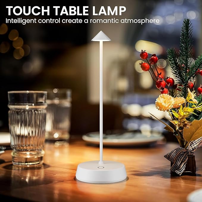 Cordless Table Lamp Rechargeable LED Battery Operated 6000mAh Touch Dimmable Small Lamp Outdoor Waterproof Portable Wireless Desk Light for Dining Restaurant Bar Indoor/Outdoor Use (White-2PC)