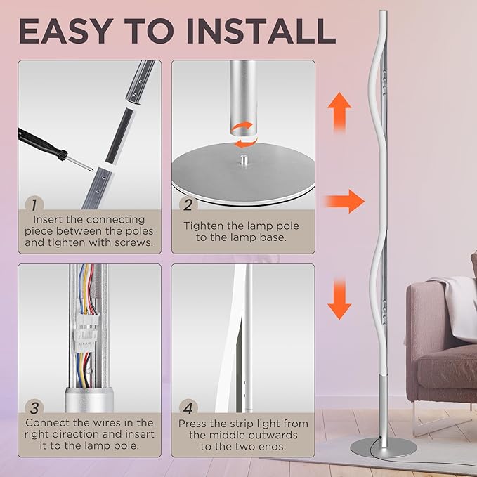 LED Corner Floor Lamp for Living Room, Minimalist Light with Remote Control, Stepless Adjustable 2700k-6500k Colors & Brightness, Modern Reading Bright Light, 58" Standing Lamp for Bedroom Home Office