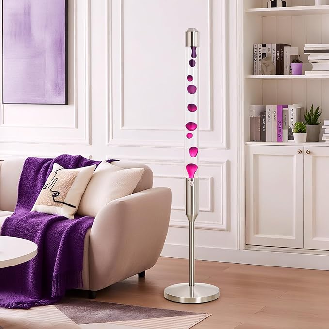 47.5-Inch Liquid Motion Lamp,Magma Lamp, Mood Relaxation Light，Suitable for Home Decoration, Living Room, Office, Bedroom, café (47.5in Clear Water Purple Wax/Silver)