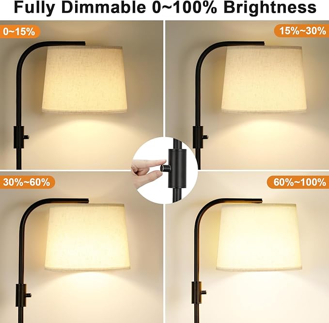 Ambimall Fully Dimmable Floor Lamp - Floor Lamps 9W LED Light Bulbs, Standing Lamps for Living Room, Tall Lamp for Bedroom (Black and Light Beige)