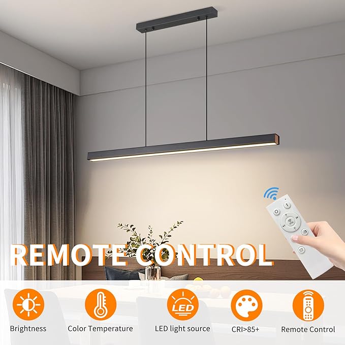 Modern LED Linear Pendant Light, 59IN Ceiling Chandlier Light Fixtures Hanging with Remote Control 3000k-6500K Adjustable Color Temperature Island Light for Dining Room, Kitchen