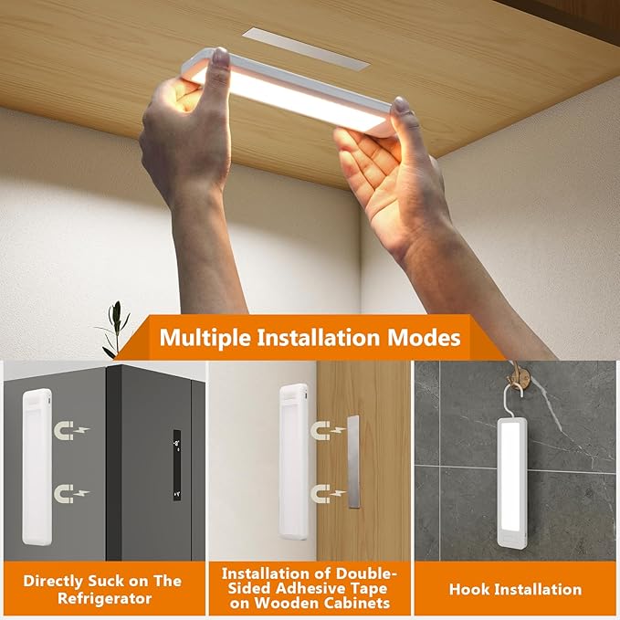 Dawnrise Under Cabinet Lights, 7.8 inch Motion Sensor Closet Light Indoor with Hook, Rechargeable Portable Lighting for Kitchen, Wardrobe, Closet, Bedroom, Cabinet, Storage Room, Utility Room (6000K)