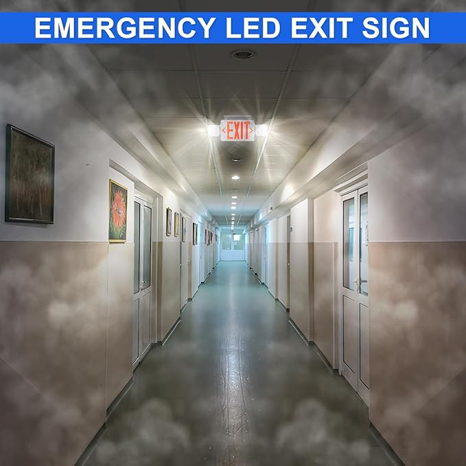 LED Combo Exit Sign Emergency Light, Commercial Emergency Exit Lights with Battery Backup, Double Sided and Adjustable Two LED Head, Fire Resistant UL 94V-0, AC 120/277V (8 Pack)