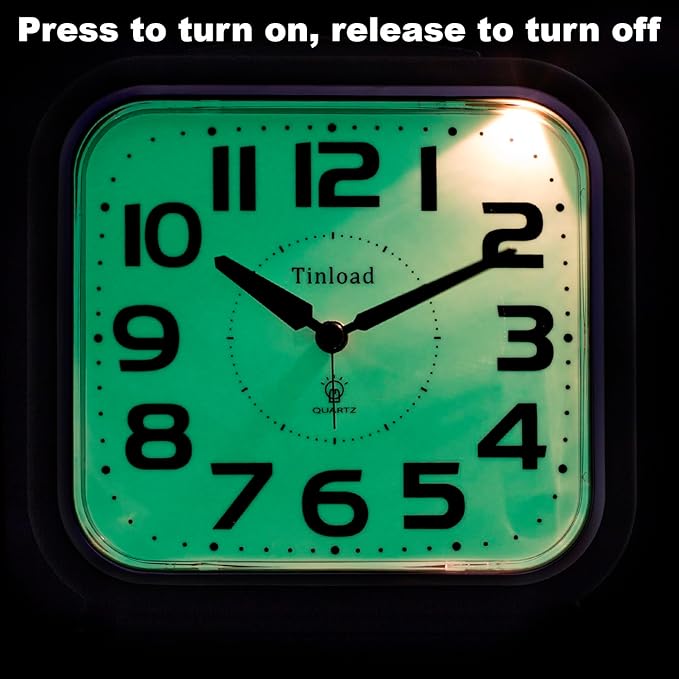 5.5" Large Analog Alarm Clock Silent Non Ticking, Glow in Dark dial, Gentle Wake, Beep Sounds, Increasing Volume, Battery Operated Snooze and Manual Light, Easy Set (Best for Elder)