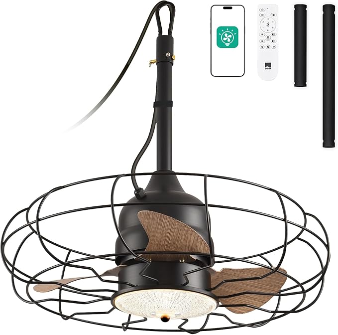 Orison Gazebo Fan,Outdoor Ceiling Fans with Light for Patios and Remote,21'' Wet Rated Outdoor Hanging Fan for Gazebo, Plug in Caged Lighting for Pergola Canopy, 3 Color LED Light, Waterproof