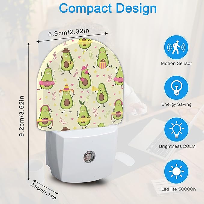 Night Light,Cute Kawaii Avocado Night Lights Plug Into Wall Smart Sensor Night Light for Bedroom Bathroom Kitchen Hallway Stairs Hallway,Plug-in Energy Efficient Decor Desk Lamp Gifts