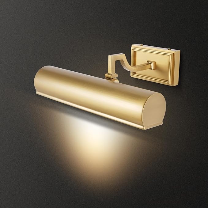 12in Brass Picture Light, 270° Rotatable Gold Wall Sconce Hardwired, 2-Light Vanity Wall Light Over Mirror, Dimmable Picture Art Light for Living Room, Bedroom & Bathroom