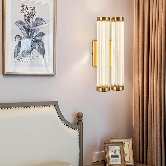 Modern Glass LED Wall Sconce, 16.5' Gold Bathroom Wall Sconce, Modern Double Sconce Wall Lighting, 3CCT Dimmable Gold Wall Light, Bedroom Sconce, Wall Lamp for Living Room, Stairway, Hallway