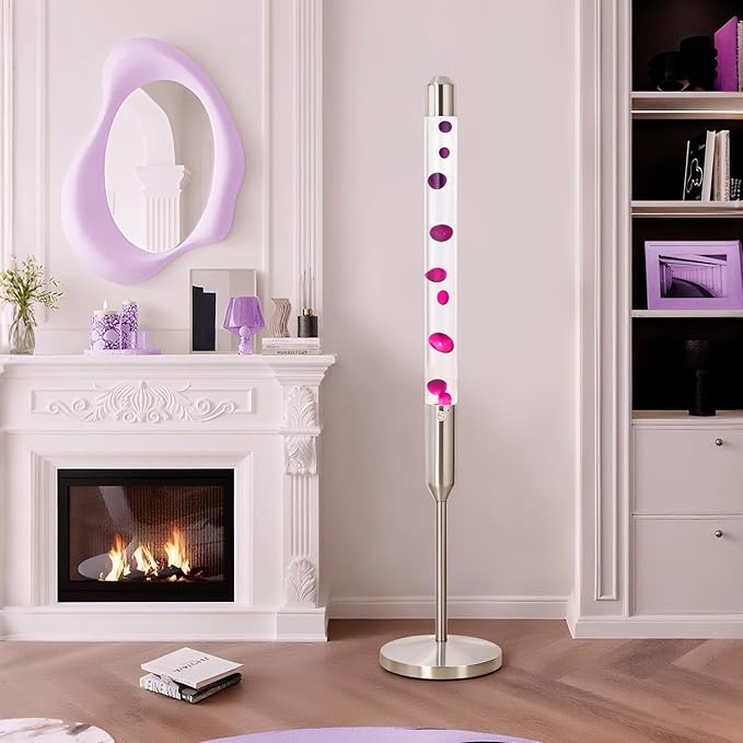 47.5-Inch Liquid Motion Lamp,Magma Lamp, Mood Relaxation Light，Suitable for Home Decoration, Living Room, Office, Bedroom, café (47.5in Clear Water Purple Wax/Silver)