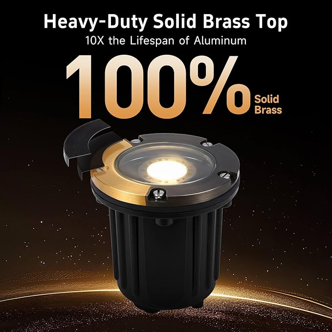 Gardenreet Brass Landscape Well Lights, LED Hardwired In Ground Low Voltage Lighting, Ip65 Waterproof 12V Electric Fixture, Antique Bronze for Wall Pathway Tree 12-Pack (Bulb Not Included)