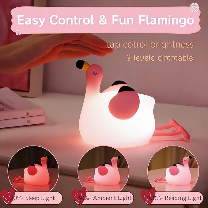 Flamingo Cute Night Light, Flamingo Decor Kids Squishy Lamp, Girls Pink Xams Gifts Trendy Stuff Toys, Rechargeable Dimmable Silicone LED Nightlight, Baby Nursery Dorm Kawaii Bedside Lamps