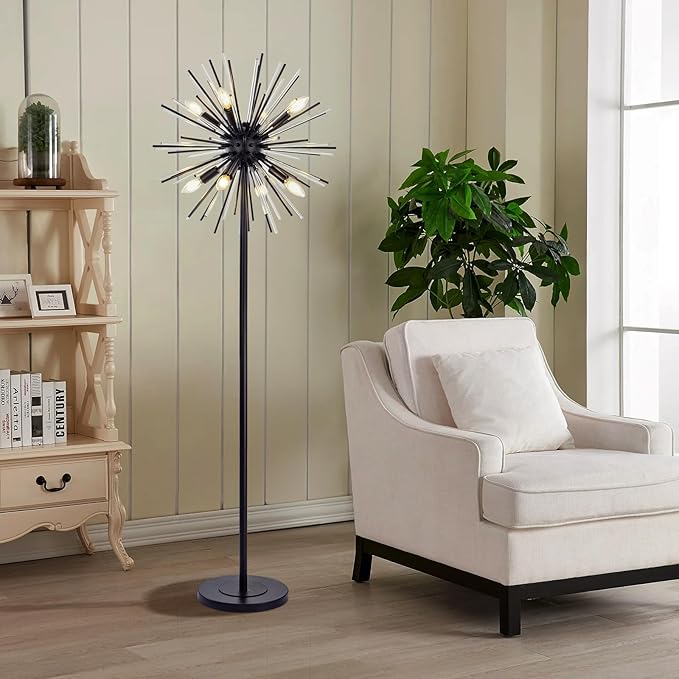 Wellmet Black Floor Lamp, Mid Century Modern Floor Lamps for Living Room Bedroom, 65.3 Inch Tall Unique Metal Floor Lamp for Corner Decorative, Globe Shade