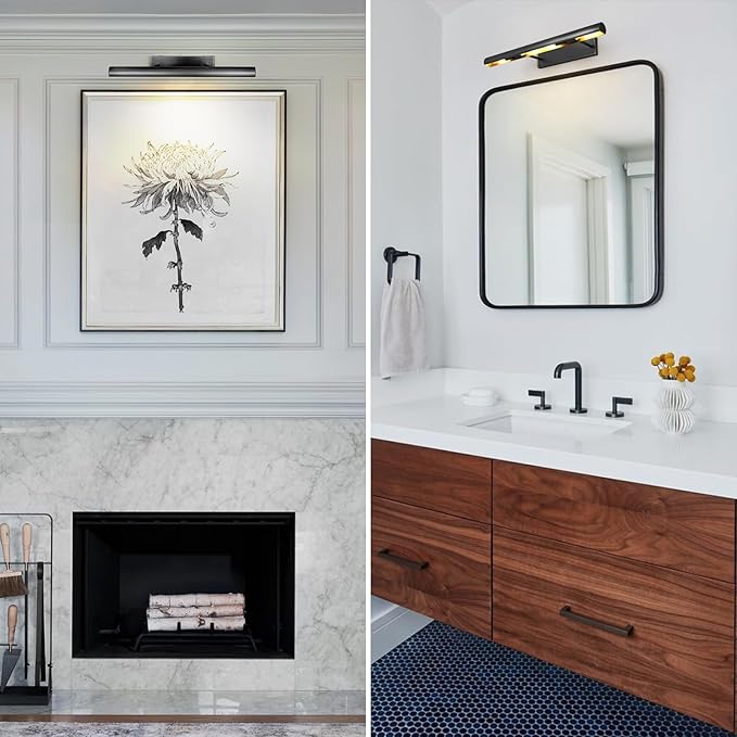 Black Picture Lights for Wall, 24inch Brone Picture Light Hardwired, Art Light 270° Rotatable Picture Frame Lights for Painting Display Artwork,Warm White 2700k Dimmable Bathroom Vanity Light